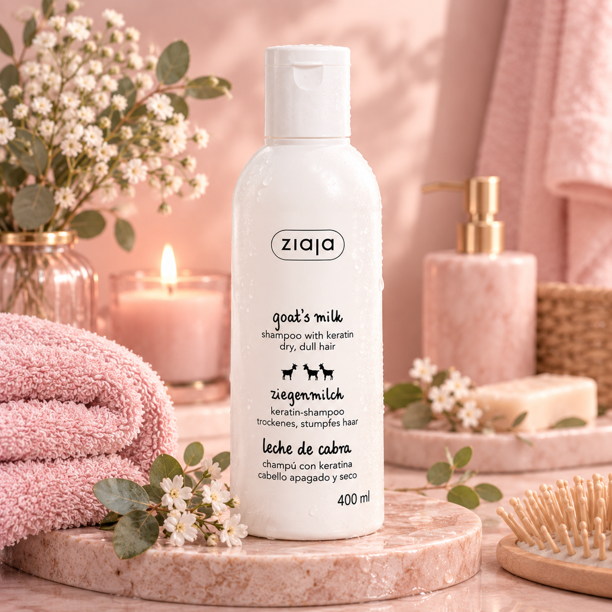 Shampooing fortifiant à la kératine et au lait de chèvre