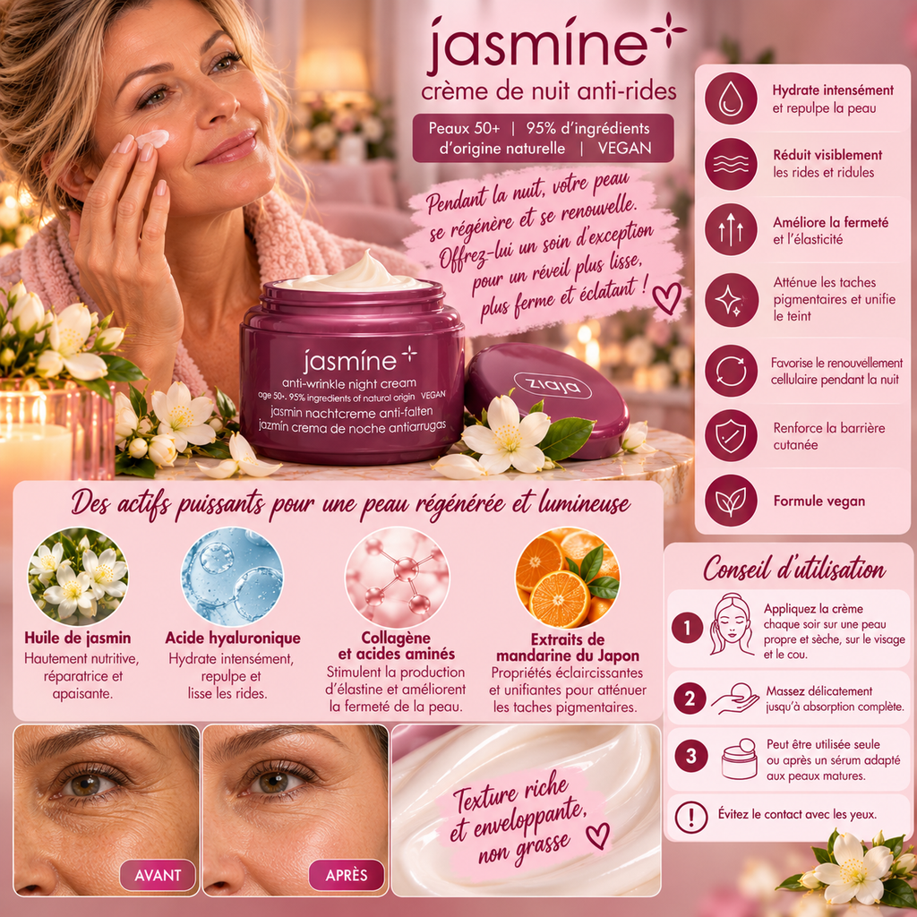 Crème de nuit Anti-rides au jasmin