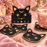 Ensemble de 4 sous-verres chat mystique - Black cat mystic mog